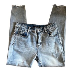 Bamboo Jeans frayed hem. Size 7